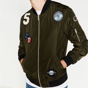 ZARA Man Khaki Patch Bomber Jacket Size xl